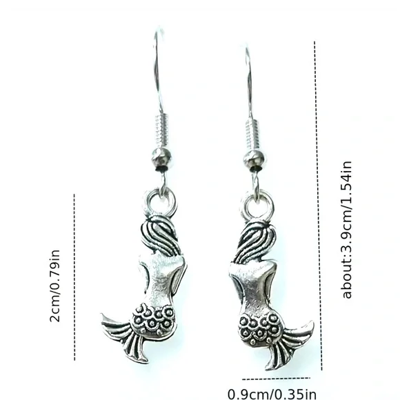 Silver Tone Mermaid Earrings NEW NWT - Picture 3 of 3